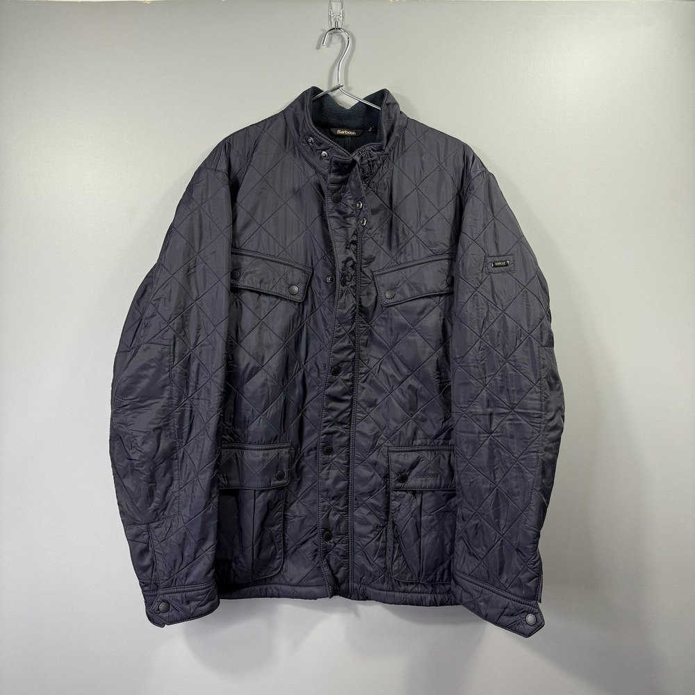 Barbour International Jacket Mens XL Blue Quilted Fleece Lined Motorcycle Riding